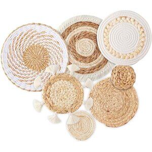 7 Pack Boho Wall Basket Decor - Seagrass Rattan Wicker Wall Decor Round